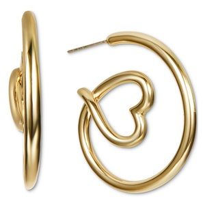 Gold Tone Heart Open Hoop Earrings
